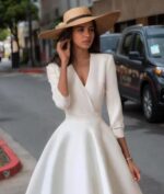 1747130258 elegant a line evening dresses v neck tea length half sleeve wedding guest dress with draping 2025.jpg