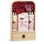 1747152070 elegant modern cherry blossom bath and body gift set 6pc home spa set with bubble bath bath salts body lotion bath puff and rose soaps in wooden curio mothers day gift for mom.jpg