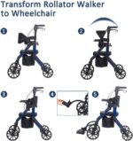 1747153775 elenker 2 in 1 rollator walker transport chair folding wheelchair rolling mobility walking aid with seat belt padded seat and detachable footrests for adult seniors blue.jpg