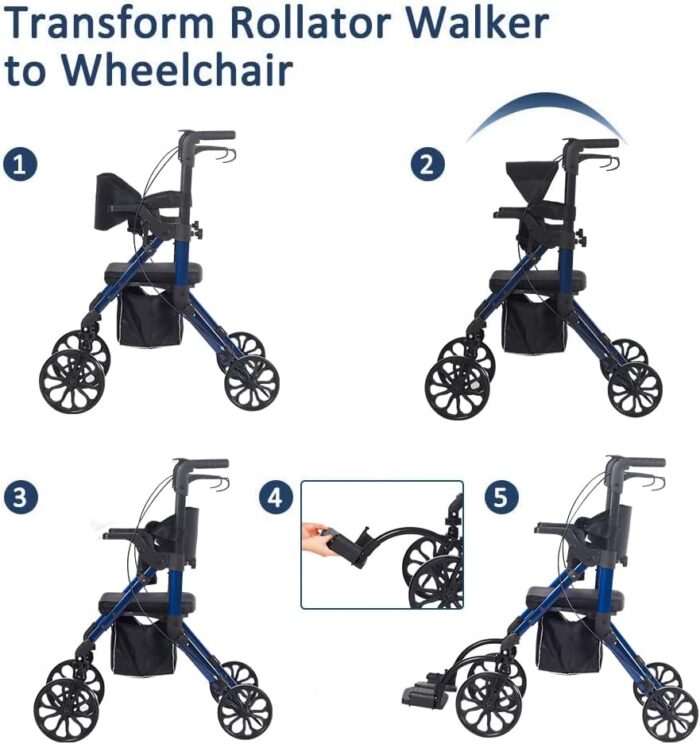 1747153775 elenker 2 in 1 rollator walker transport chair folding wheelchair rolling mobility walking aid with seat belt padded seat and detachable footrests for adult seniors blue.jpg