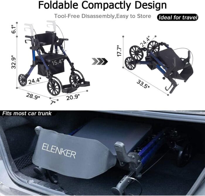1747153776 elenker 2 in 1 rollator walker transport chair folding wheelchair rolling mobility walking aid with seat belt padded seat and detachable footrests for adult seniors blue.jpg