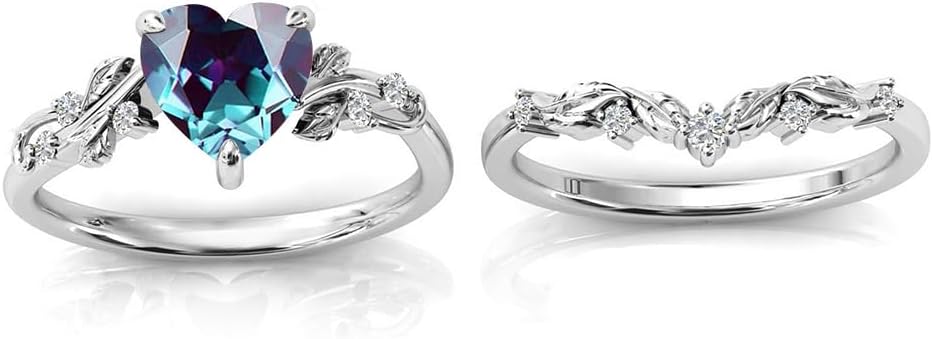 1747160804 10k 14k 18k solid gold heart gemstone engagement ring set for women leaf art deco ring set heart cut vintage vine gemstone bridal wedding promise ring set size415.jpg