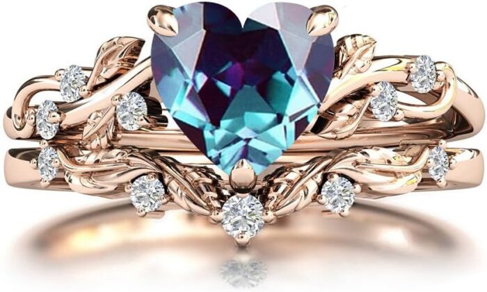 1747160806 10k 14k 18k solid gold heart gemstone engagement ring set for women leaf art deco ring set heart cut vintage vine gemstone bridal wedding promise ring set size415.jpg