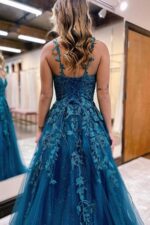 1747163586 tulle prom dresses for women 2025 sparkly lace appliques long ball gowns spaghetti straps a line evening gowns.jpg