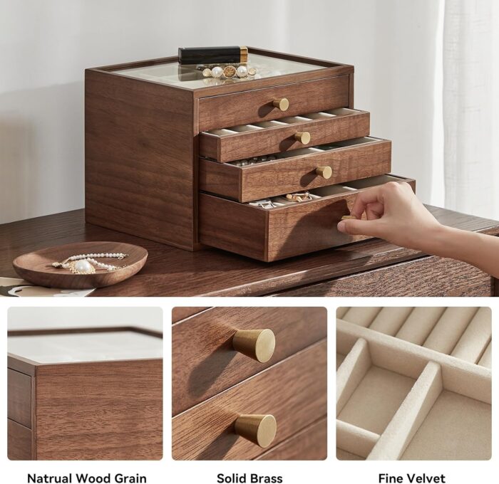 1747172382 black walnut wooden jewelry box for women large 4 layer drawer organizer box with glass lid for necklaces watch necklace ring earring storage mothers day gifts.jpg