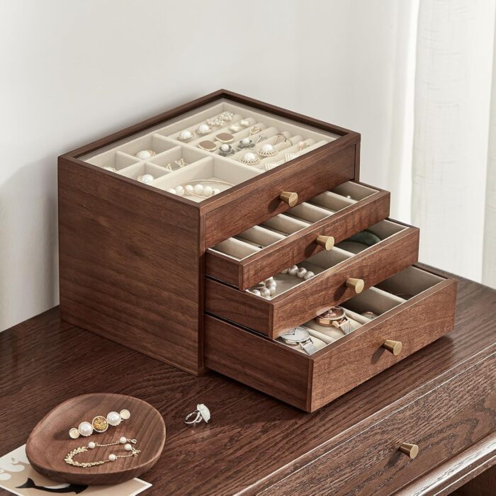 1747172384 black walnut wooden jewelry box for women large 4 layer drawer organizer box with glass lid for necklaces watch necklace ring earring storage mothers day gifts.jpg