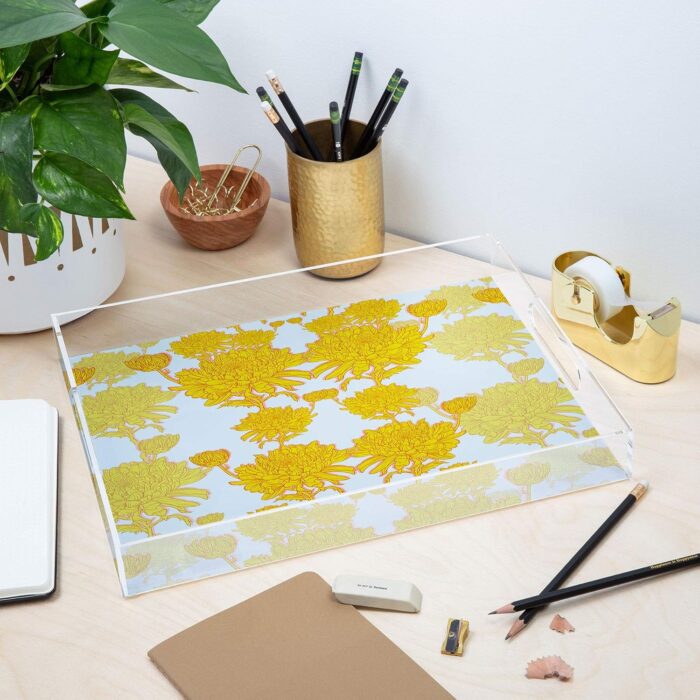 1747177518 society6 yellow sewzinski chrysanthemum acrylic tray 15 12 x 12.jpg