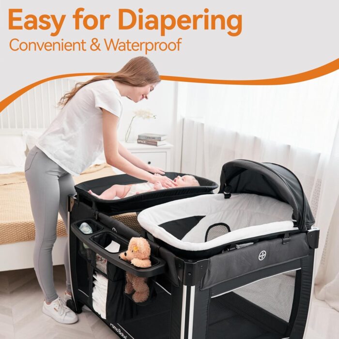1747184817 pamo babe 4 in 1 baby playards with bassinet changing table portable crib breathable mesh and toy mobile.jpg