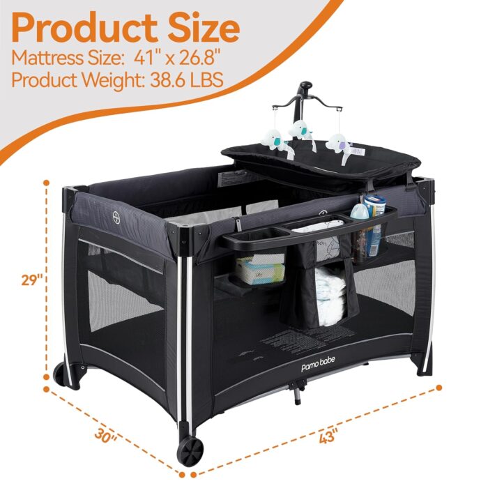 1747184821 pamo babe 4 in 1 baby playards with bassinet changing table portable crib breathable mesh and toy mobile.jpg