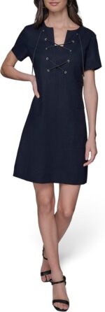 1747194961 karl lagerfeld paris womens light tie neck short sleeve mini dress.jpg