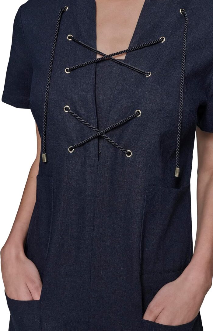 1747194966 karl lagerfeld paris womens light tie neck short sleeve mini dress.jpg