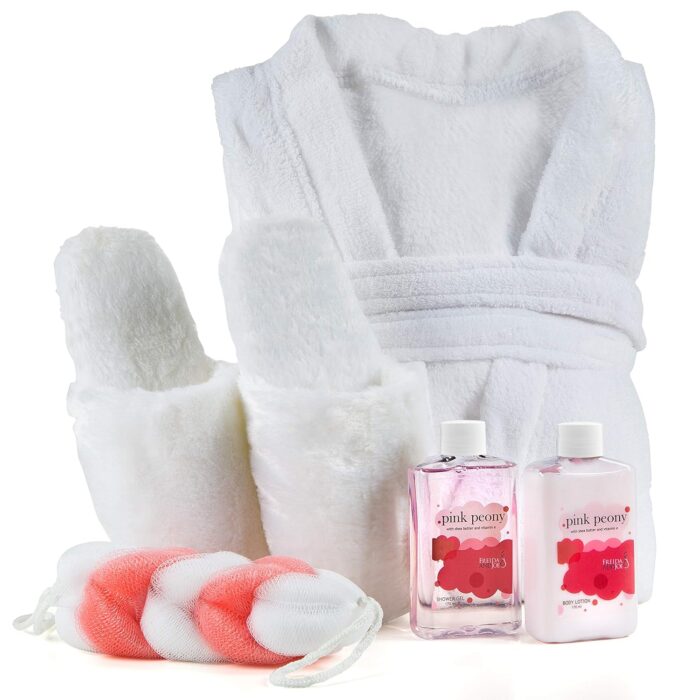 1747212148 luxury home spa gift basket with pink peony scent indulgent ultra soft bathrobe plush slipper spa box for women complete bath body set luxury body care.jpg
