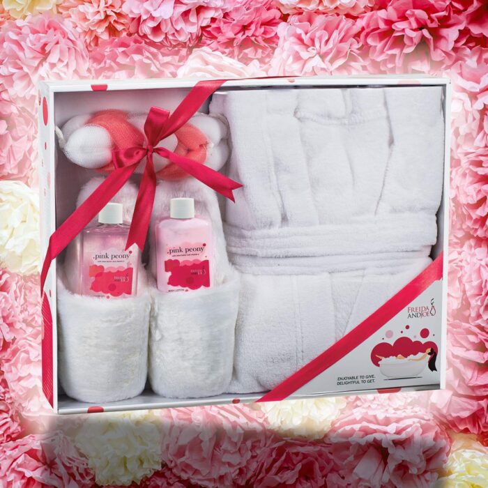 1747212153 luxury home spa gift basket with pink peony scent indulgent ultra soft bathrobe plush slipper spa box for women complete bath body set luxury body care.jpg