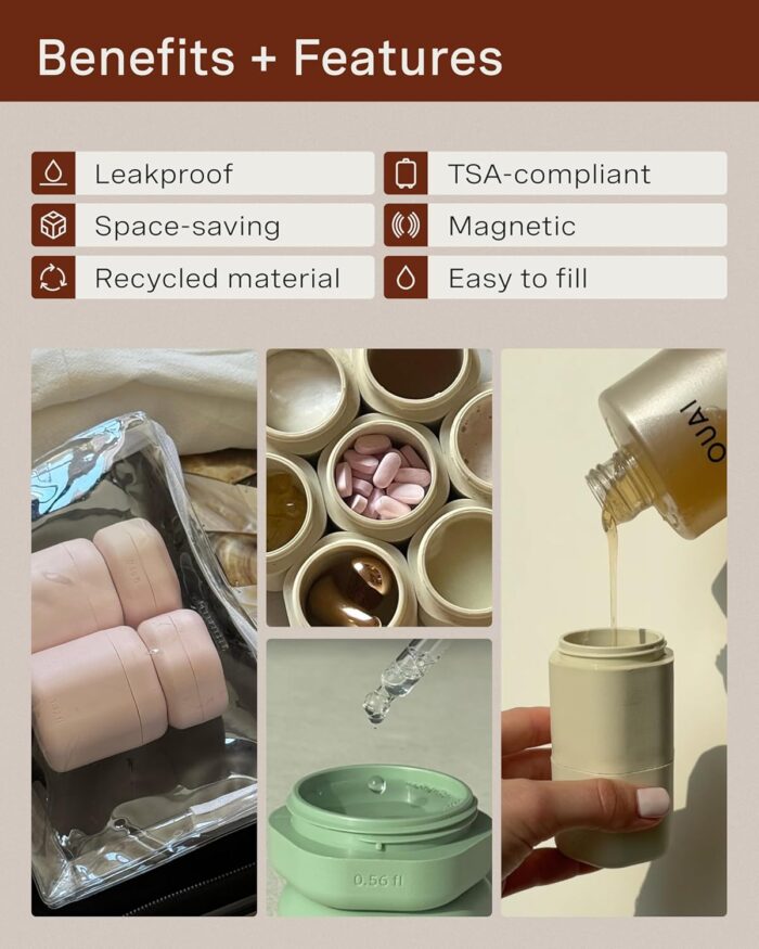 1747221807 cadence travel containers full skincare set magnetic travel capsules 2 small 0.56oz 4 medium capsules 1.32oz extender 1.43oz with multiple labels for better organization sand.jpg