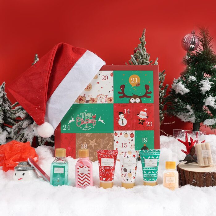1747234175 christmas advent calendar 2024 12 days of holiday advent calendar for women body earth spa gift baskets with snowman bath bomb scented candle christmas hat new year bath set for women.jpg
