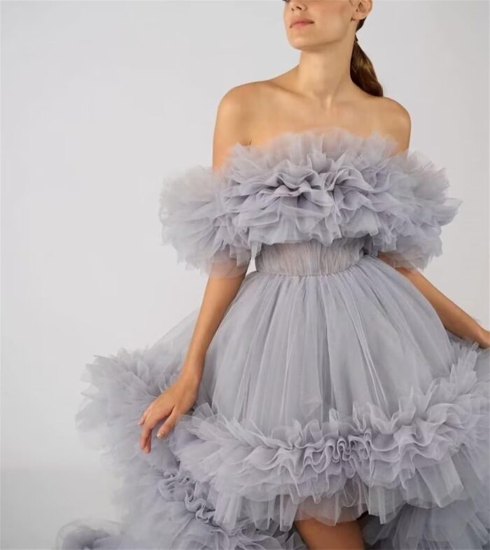 1747235645 high low puffy tulle prom dresses long for women ball gown 2025 tiered ruffles evening party dress.jpg