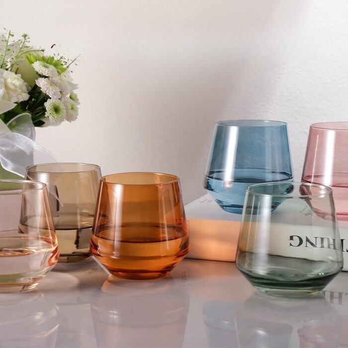 1747287043 set of 6 crystal stemless wine glasses 14 oz colorful short tumblers for wine or soft drinks perfect birthday gifts for women 6 set.jpg