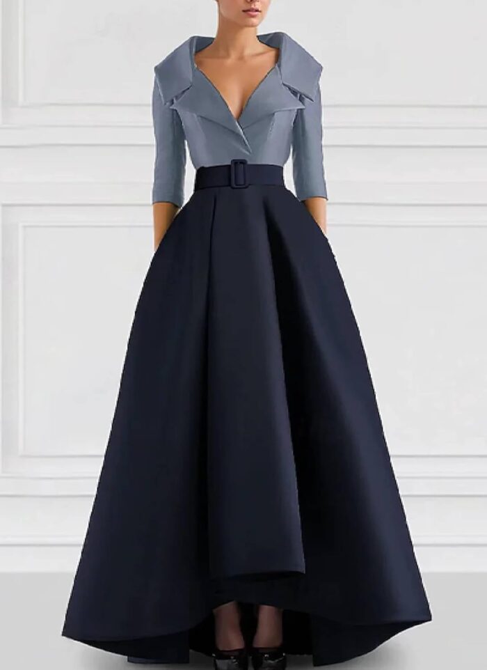 1747290324 2025 womens summer formal dress colorblock 34 sleeve irregural hem maxi banquet dresses with belt.jpg
