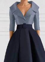 1747290326 2025 womens summer formal dress colorblock 34 sleeve irregural hem maxi banquet dresses with belt.jpg