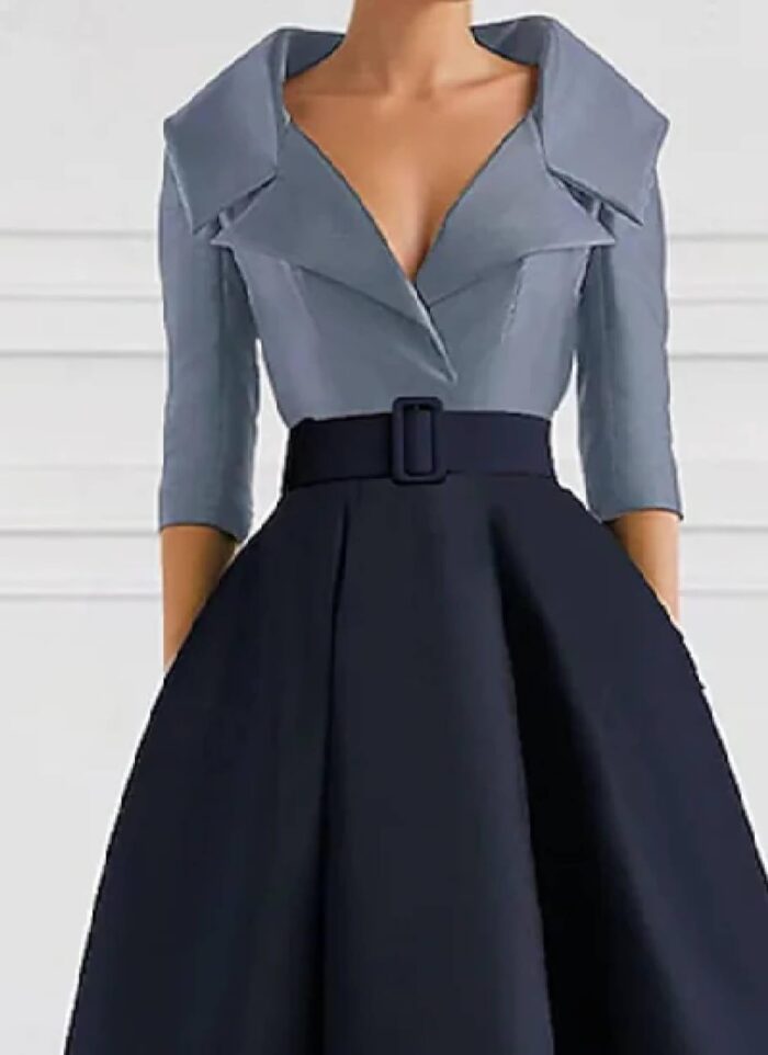 1747290326 2025 womens summer formal dress colorblock 34 sleeve irregural hem maxi banquet dresses with belt.jpg