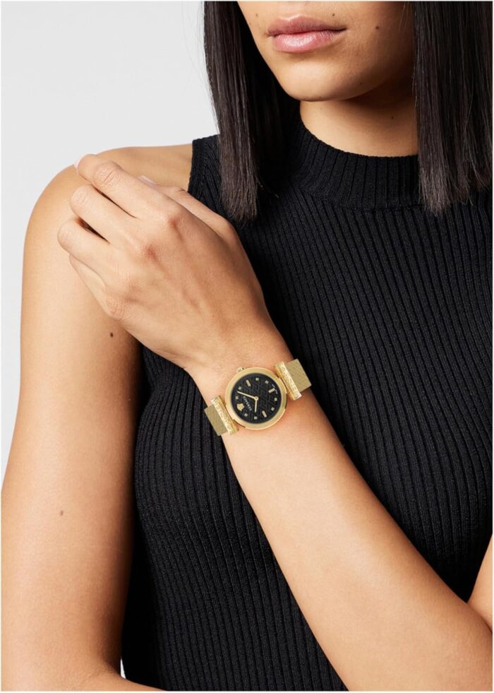 1747307019 versace regalia collection luxury womens watch timepieces with a gold bracelet featuring a ip yellow gold case and a black dial.jpg