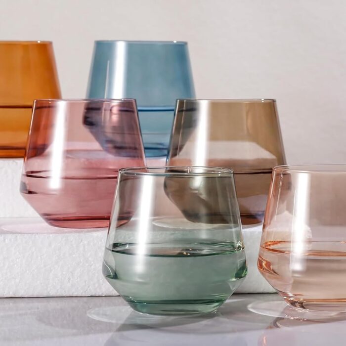 1747309455 set of 6 crystal stemless wine glasses 14oz multi color short tumblers for wine or soft drinks perfect birthday gifts for women 6 set.jpg
