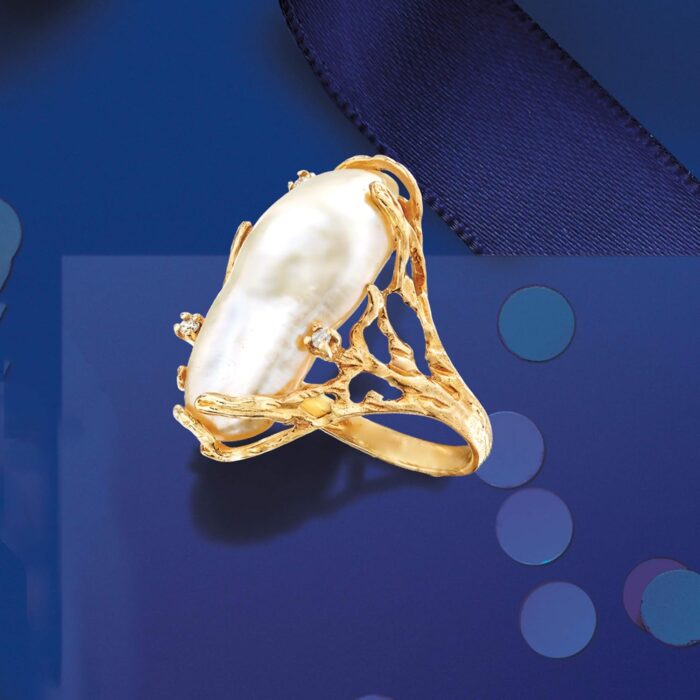 1747311264 ross simons 10x24mm cultured baroque pearl ring with diamonds in 14kt yellow gold.jpg