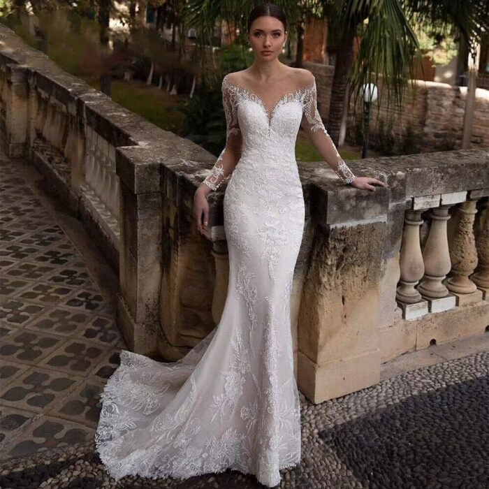 1747312540 mermaid wedding dresses for bride lace appliques tulle boho beach bride dress with train he8921.jpg