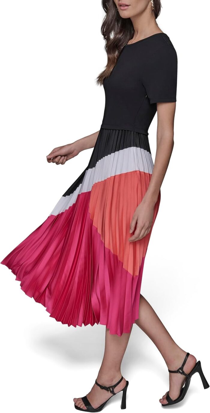1747323510 karl lagerfeld paris womens short sleeve pleated skirt a line midi dress.jpg