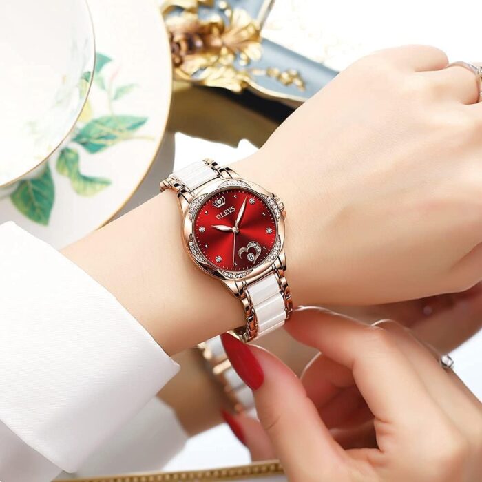 1747329186 olevs rose gold womens watches automatic watches with two tone stainless steel ceramic bracelet diamond accented self winding watches for women redbluewhite dial no battery required.jpg