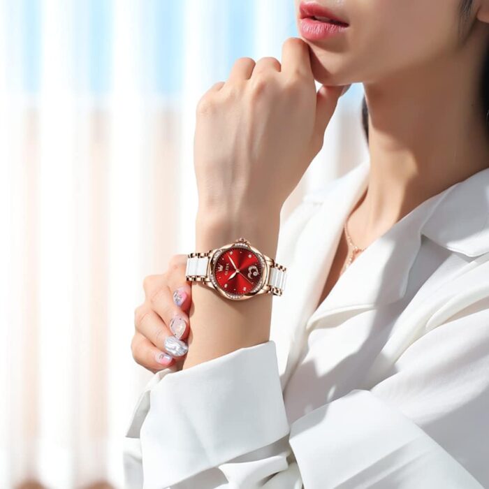 1747329187 olevs rose gold womens watches automatic watches with two tone stainless steel ceramic bracelet diamond accented self winding watches for women redbluewhite dial no battery required.jpg