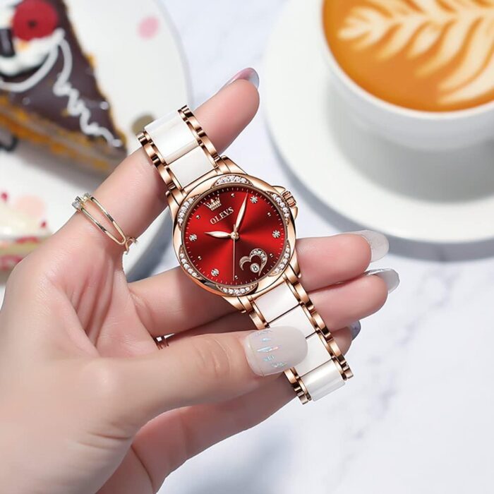 1747329188 olevs rose gold womens watches automatic watches with two tone stainless steel ceramic bracelet diamond accented self winding watches for women redbluewhite dial no battery required.jpg