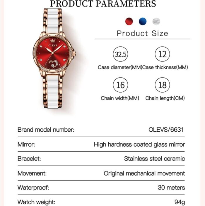 1747329191 olevs rose gold womens watches automatic watches with two tone stainless steel ceramic bracelet diamond accented self winding watches for women redbluewhite dial no battery required.jpg