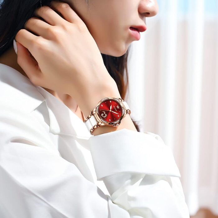 1747329193 olevs rose gold womens watches automatic watches with two tone stainless steel ceramic bracelet diamond accented self winding watches for women redbluewhite dial no battery required.jpg