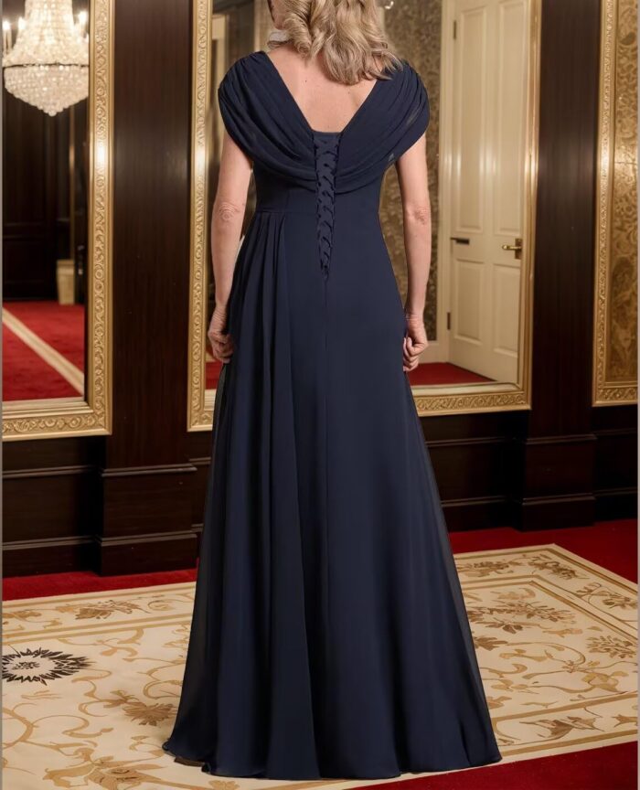 1747341906 v neck mother of the bride dresses for women ruched chiffon prom gown beaded short sleeves evening party gown wedding.jpg