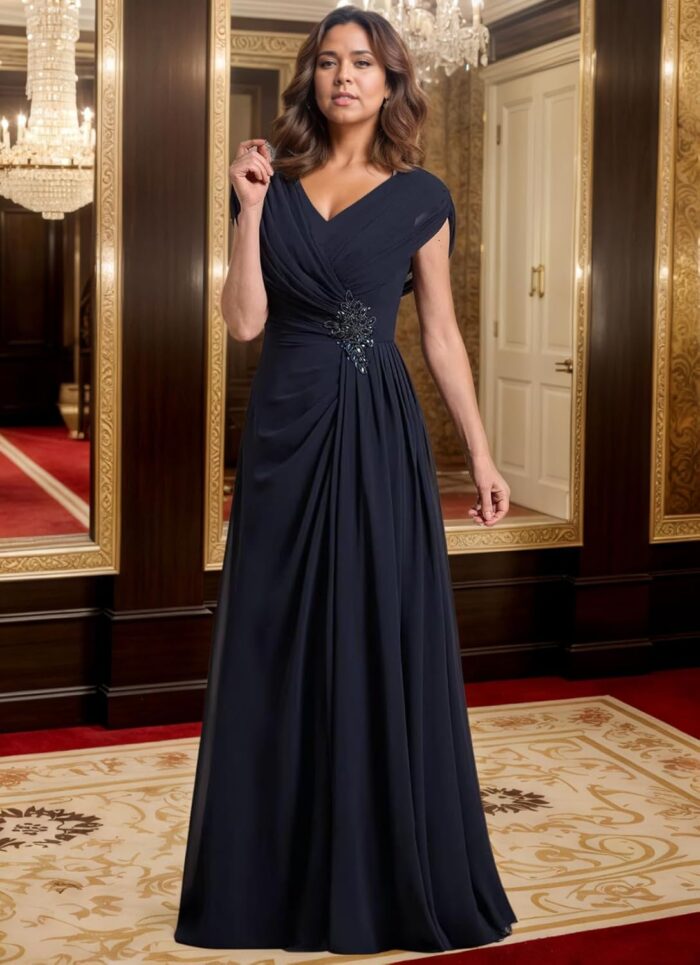 1747341912 v neck mother of the bride dresses for women ruched chiffon prom gown beaded short sleeves evening party gown wedding.jpg