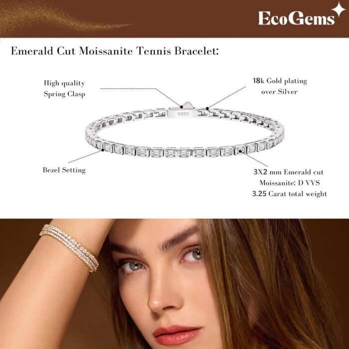 1747351517 18k yellowwhite gold plated silver emerald shape bracelet with 2.60 3.95 carat tcw d color vvs clarity 4 prongbezel setting diamonds bracelet for women gift for her comes with gift box.jpg