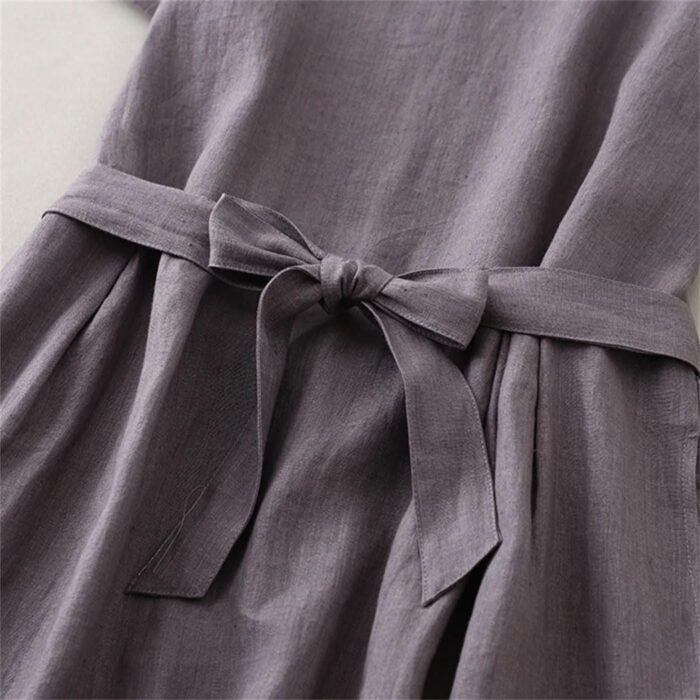 1747352889 womens cotton solid color round neck side pockets dress summer loose lace up dresses.jpg