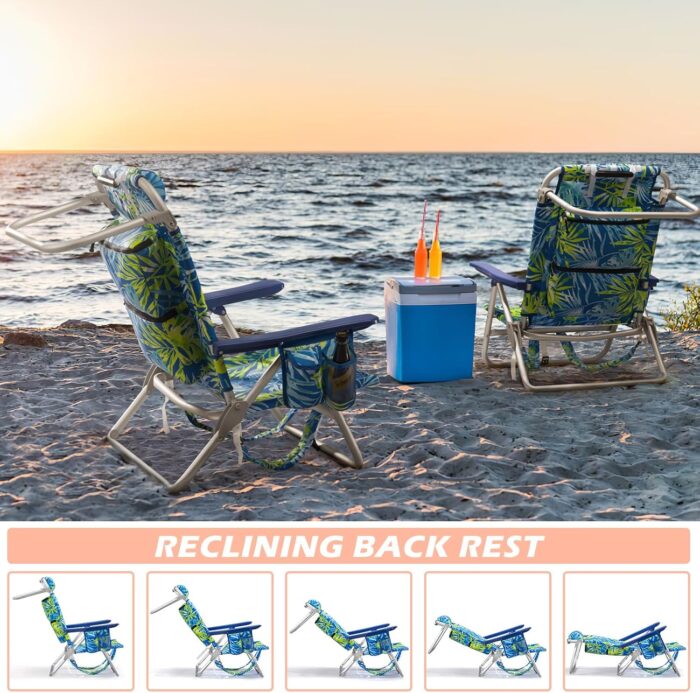 1747372278 backpack beach chairs for adults folding heavy duty camping chair with storage pouch cup holder towel rack lightweight adjustable chair for outdoortravel 2pcs tropical foliage.jpg