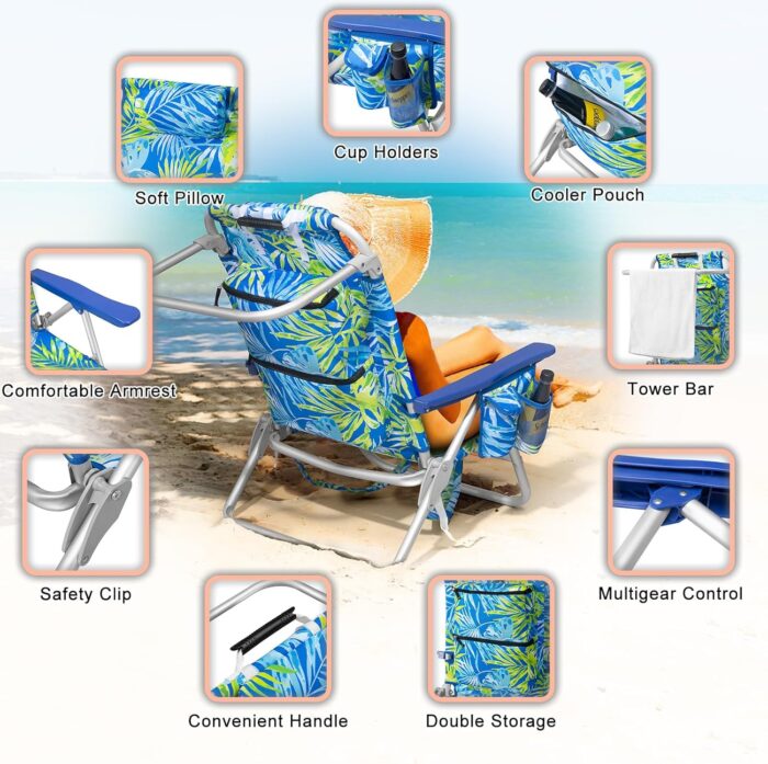 1747372279 backpack beach chairs for adults folding heavy duty camping chair with storage pouch cup holder towel rack lightweight adjustable chair for outdoortravel 2pcs tropical foliage.jpg