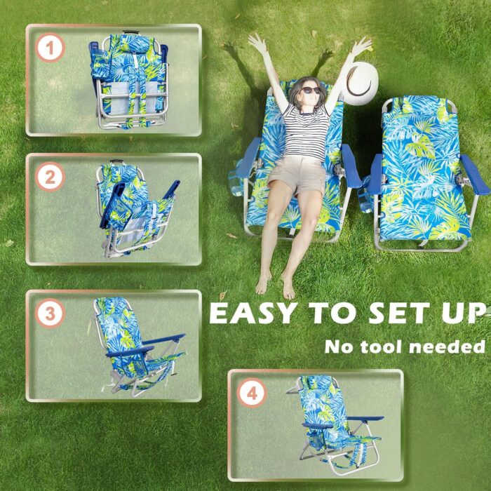1747372281 backpack beach chairs for adults folding heavy duty camping chair with storage pouch cup holder towel rack lightweight adjustable chair for outdoortravel 2pcs tropical foliage.jpg