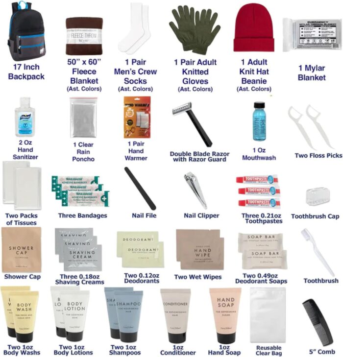 1747379602 45 piece camping backpack outdoor hygiene kit essentials individually wrapped personal hygiene kits for homeless men women 12 kits of 45 pieces.jpg