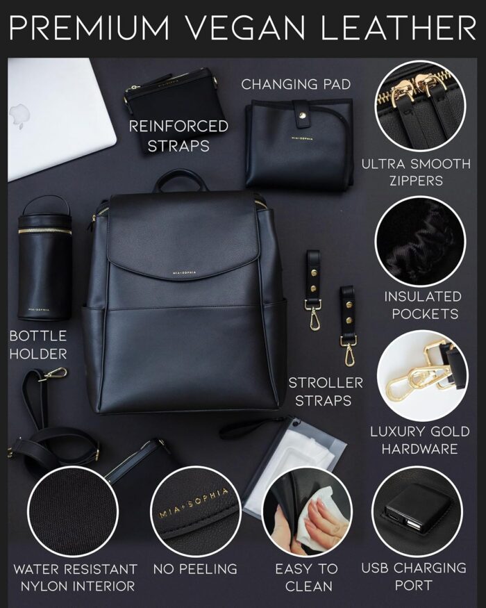 1747382958 leather diaper bag backpack with usb charging port changing pad stroller straps and bottle holder black olivia.jpg