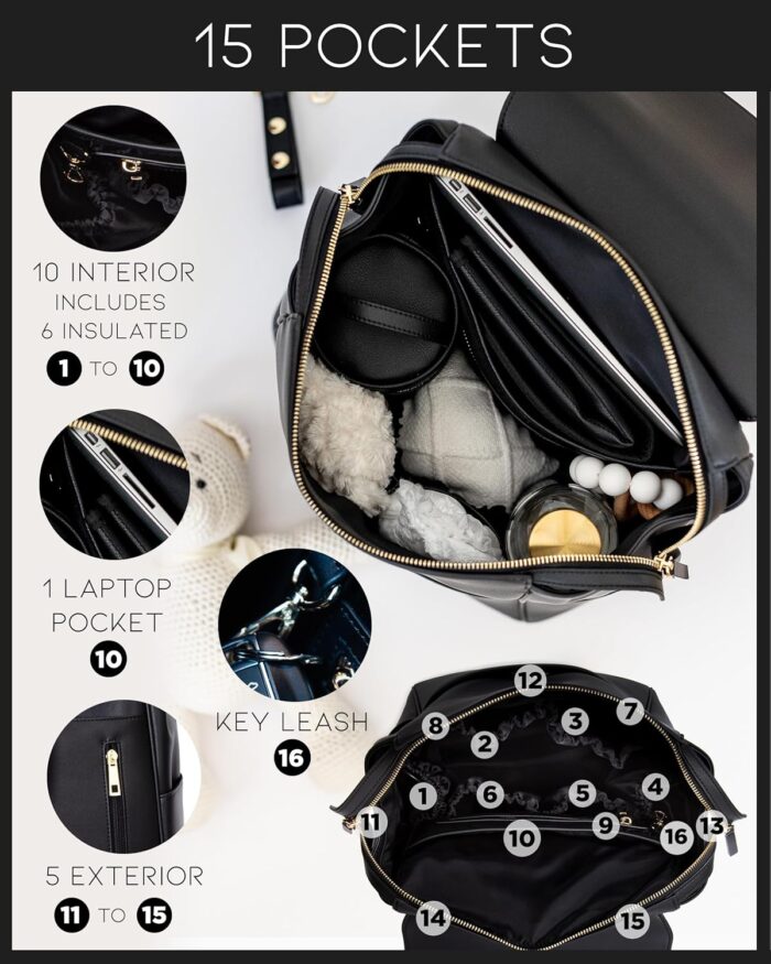 1747382961 leather diaper bag backpack with usb charging port changing pad stroller straps and bottle holder black olivia.jpg