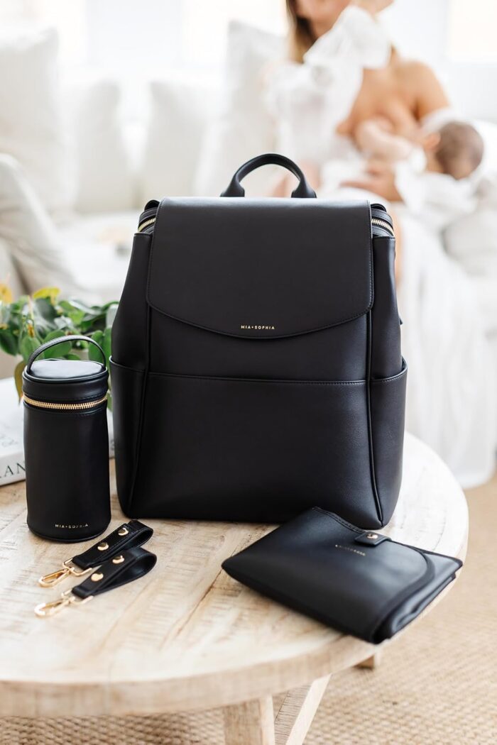 1747382963 leather diaper bag backpack with usb charging port changing pad stroller straps and bottle holder black olivia.jpg