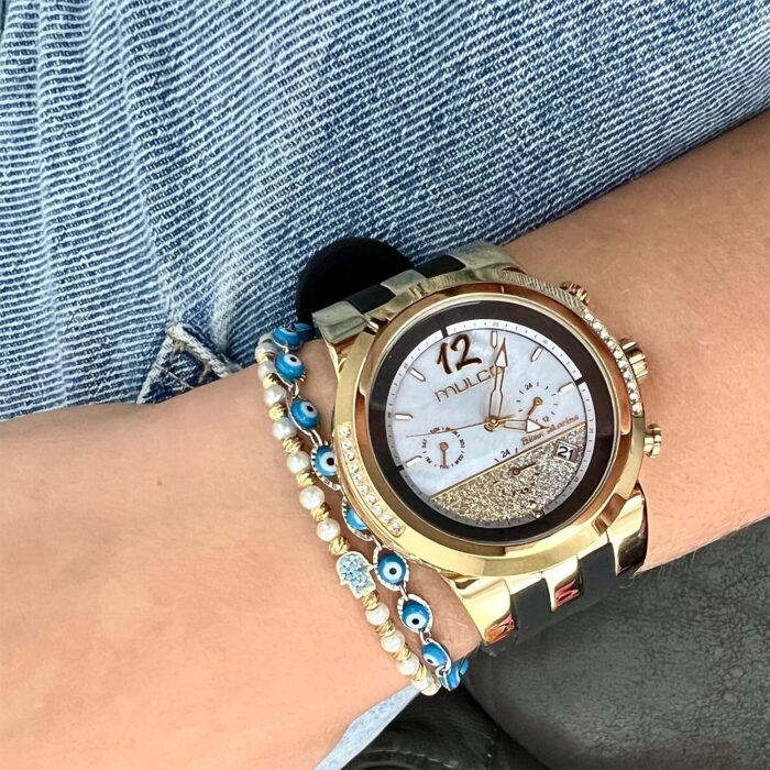 1747388690 mulco watches for women blue marine infinity stainless steel case with wrist silicone band quartz multifunctional movement large face analog display crystal stones100m waterproof.jpg