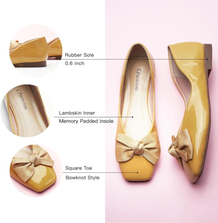 1747392526 c.paravano womens shoes with bow casual slip on ballet flats comfortable square toe walking shoes women dressy flats for wedding work business office.jpg