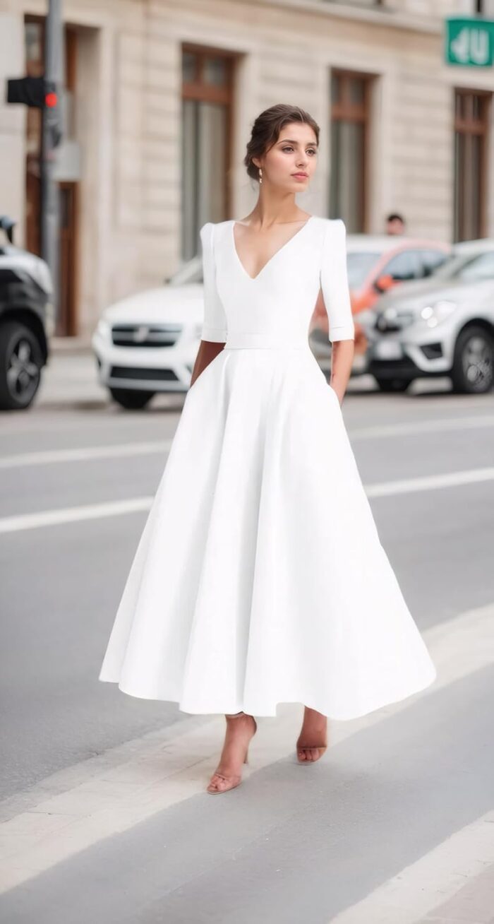 1747404618 a line elegant mother of the bride dress v neck tea length half sleeve wedding guest dress 2025.jpg