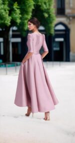 1747404620 a line elegant mother of the bride dress v neck tea length half sleeve wedding guest dress 2025.jpg