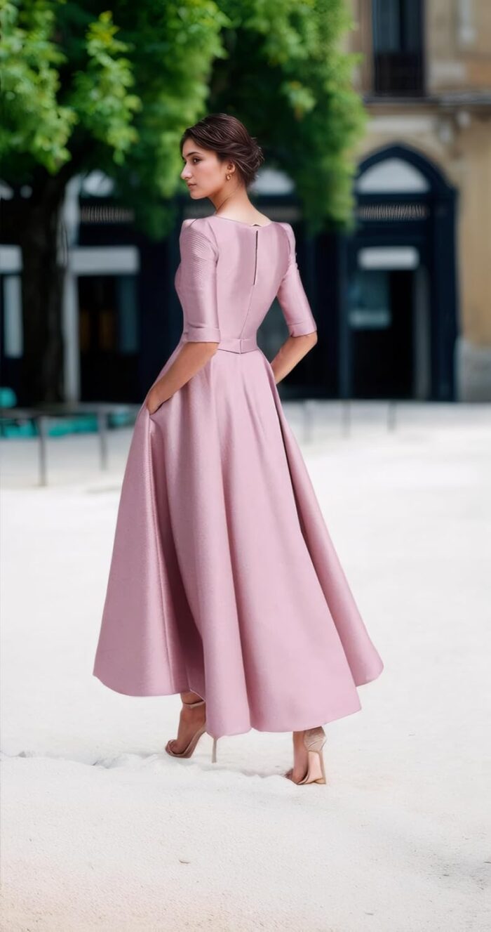 1747404620 a line elegant mother of the bride dress v neck tea length half sleeve wedding guest dress 2025.jpg
